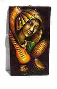 Home Decorative Terracotta Wall Hanging Plate Musical Lady Gray Finish