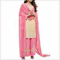 Beige And Pink Georgette Dress Material