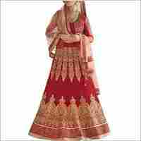 Red & Beige Ghagra Choli Style Suits