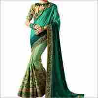 Golden And Green Banglori Silk Saree