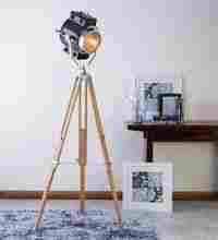Beautiful Two Tone Floor Lamp With Natural Wood Tripod Home Decoratives