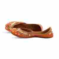 Party wear punjabi jutti orange color with golden work for ladies