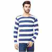 Mens Full Sleeves Round Neck Striped 100% Cotton T-shirt__