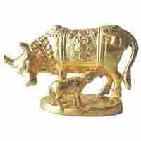 Carved Kamdhenu Cow Gold Mounted