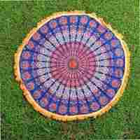 Indian 100% Cotton Peacock Mandala Round Tapestry Roundie