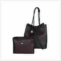 Solid Pattern Vinyl Brown Handbag With Pouch