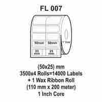 फ्लेक्सी लेबल FL-007 (50X25mm, 3500X 4 रोल्स+ 1 वैक्स रिबन रोल)