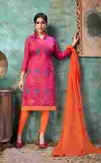 Chanderi Cotton Embroidered Dress Material