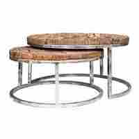 Metallic Shiny Coffee Table With Old (Sleeper) Wood Top