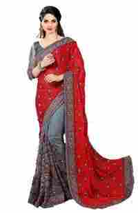 kalamakari design embroidered satin saree collection