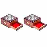 Wooden Brass Inlay Ashtray + CIG. Case, Pack of 2