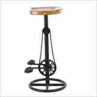 Iron Pedal And Gear Bar Stool With Wooden Seat