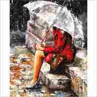 Girl In Rain Handmade Oil Painting