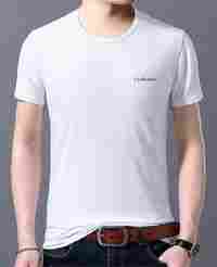 Men Round Neck Half Sleeve White T Shirt