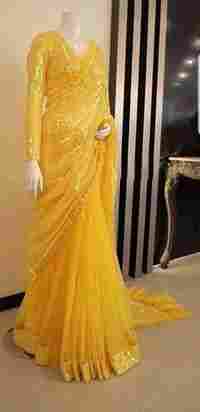 Yellow seqcvans Saree