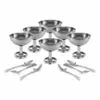 Stainless Steel Set of 12-6 Diamond Long Stand Design ice Cream Cup and 6 ice Cream Spoon