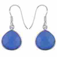 Chalcedony Blue Natural Gemstone 925 Sterling Solid Silver Round Cut Stone Handmade Earrings