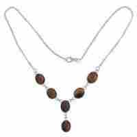 Tiger Eye Natural Gemstone 925 Sterling Solid Silver Oval Cabochon Stone Handmade Necklace
