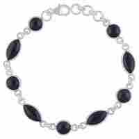 Black Onyx Natural Gemstone 925 Sterling Solid Silver Round/Marquise Cabochon Handmade Bracelet