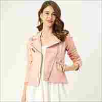 Baby Pink Lambskin Leather Biker Jacket