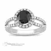 Round Black Diamond Wedding Ring In 14k White Gold 1 CT