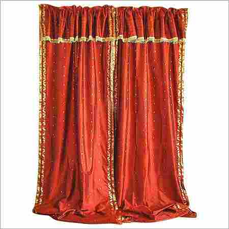 Attached Valance Beaded Rust Curtains
