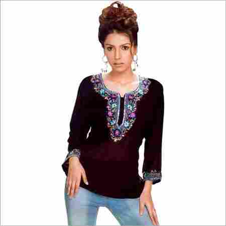 Black Color Georgette Kurti With Embroidery