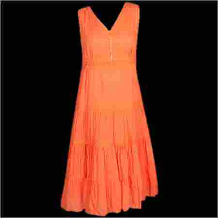 Orange Ladies Gown With Lace Wok
