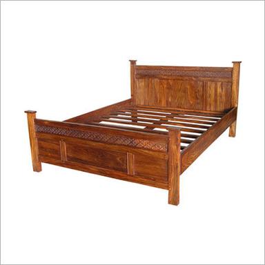 Dark Brown Carved Wooden Double Bed With Back Support