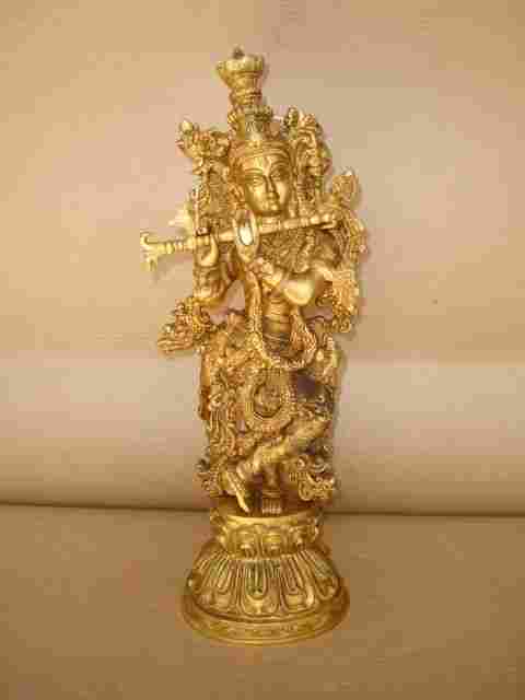 Krishna Standing With Double Mala Carved