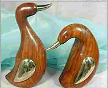 Wooden Duck Pair With Brass 