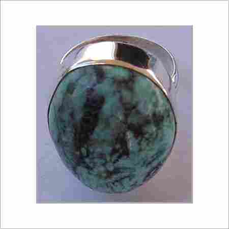 Silver Ring With Dark Green Studded Gemstone