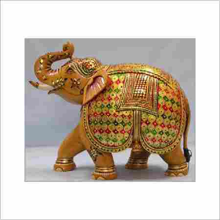 Natural Colour Painted Elephant Wooden Statue