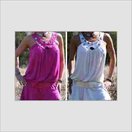 Pink And White Color Ladies Cotton Summer Tops