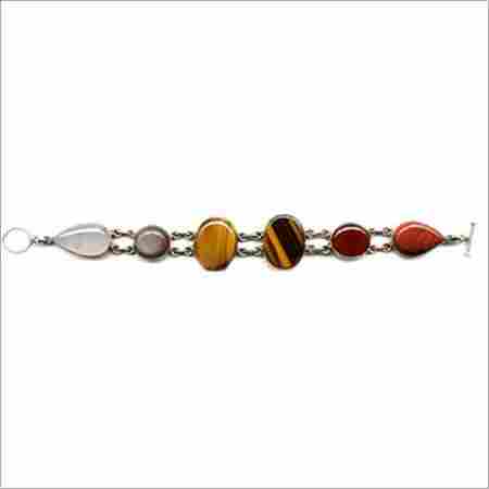 Designer Cabochons Bracelet with Studded Silver Chain