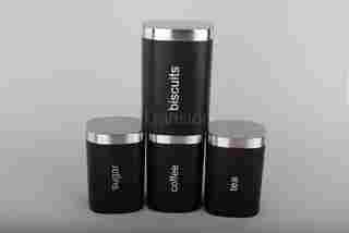 Black Spray Paint Plastic Canister with Stainless Steel Clear Lid