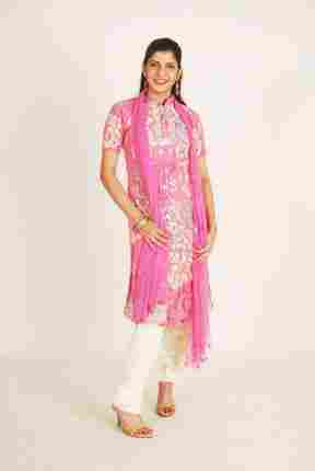Pink Kurta With Threaded And Heavy Mirror Work