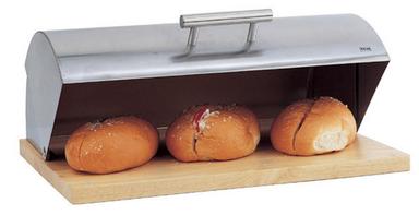 Silver Stainless Steel And Wooden Bread Bin