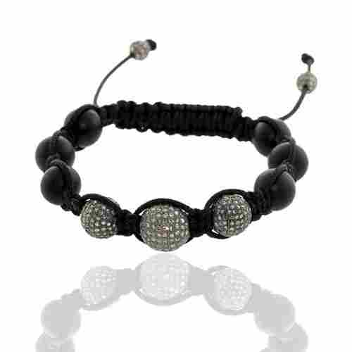 Black Onyx Gemstone Macrame Thread Diamond Beads Bracelet