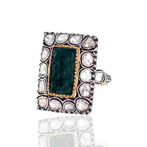 Rosecut Diamond Emerald Gemstone Ring