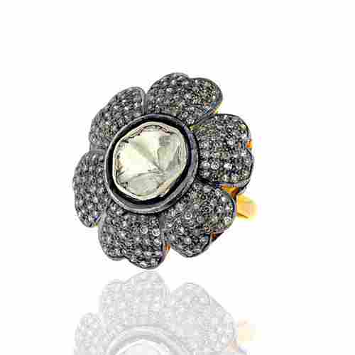 Rosecut Diamond Floral 14k Gold Designer Engagement Ring