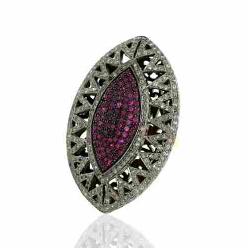 Ruby Gemstone Pave Diamond Designer Gold Wedding Ring