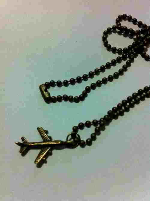 Bronze Airplane Pendant Drop Cord Chain Necklace