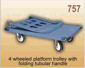 4 Wheeled Platform Trolley With Folding Tubular Handle