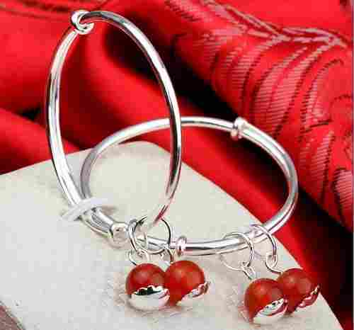 Children And Baby Bangle Bracelet With Red Crystal Charms