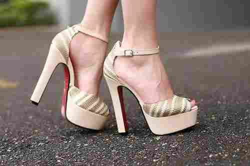 Thick Heel Peep Toe Sandals CZ-0509 Apricot