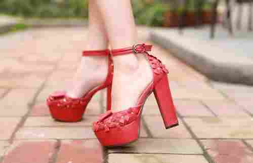Thick High-Heeled Bowknot Flowers Sandals CZ-0508 Red