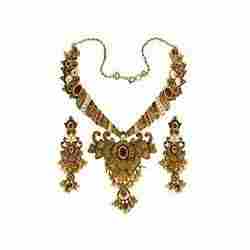 Designer Gold Antique Kundan Stone Necklace Set