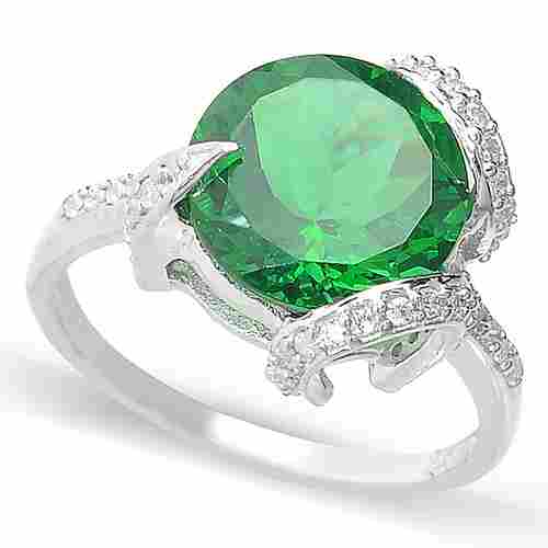Green Zircon Ring In Pure Silver 925