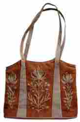 Suede Embroidered Strips Bag
